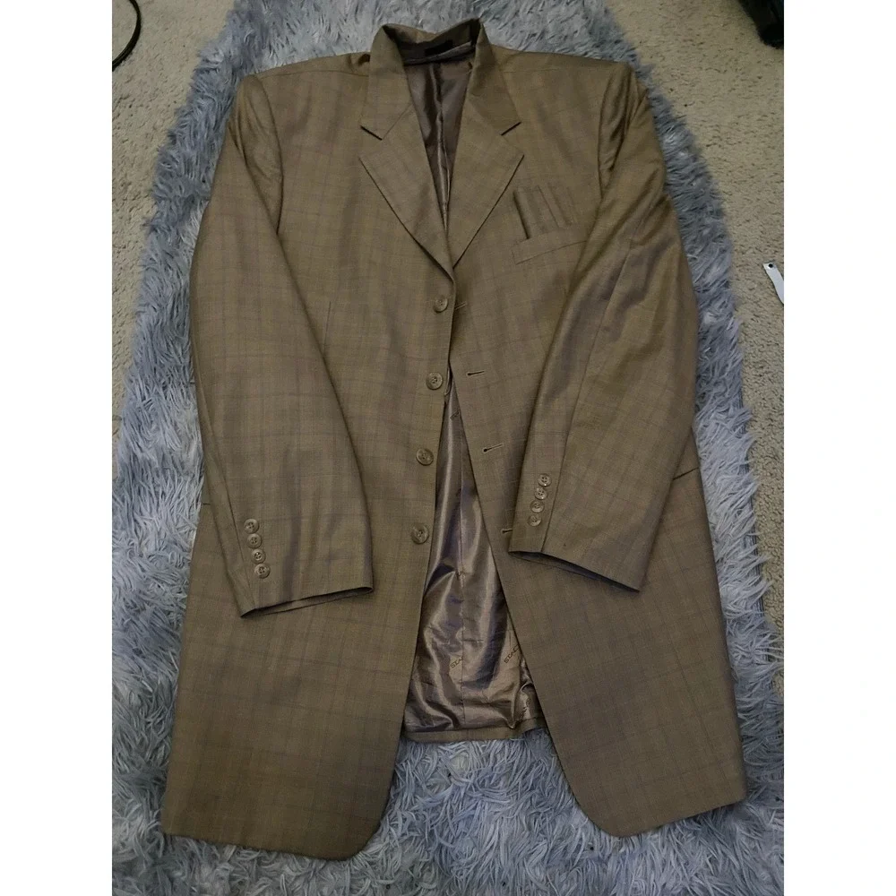 Stacy Adams Men's 44R Tan Plaid Blazer Jacket‎ 3 Button Classic Fit